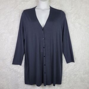 NWT J Jill XL Wearever Black Button Up Collarless Shirt Dress Minimalist Lounge